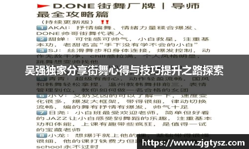 吴强独家分享街舞心得与技巧提升之路探索